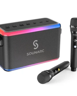 Sounarc A1 Karaoke Party Speaker 80W with 2 Wireless Microphones & Built in Powerbank – Black