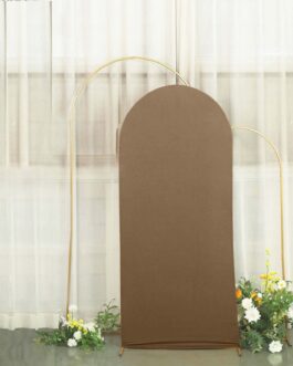 Matte Taupe Spandex Fitted Wedding Arch Cover For Round Top Chiara Backdrop Stand 6ft