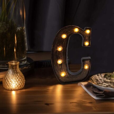 Antique Black Industrial Style LED Marquee Letter "C", Vintage Style Light Up Alphabet Letter Sign - 9"
