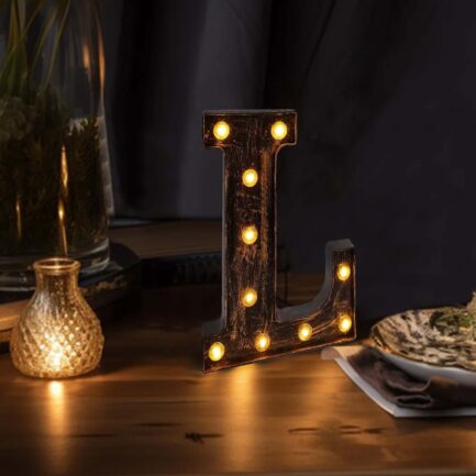 Antique Black Industrial Style LED Marquee Letter "L", Vintage Style Light Up Alphabet Letter Sign - 9"