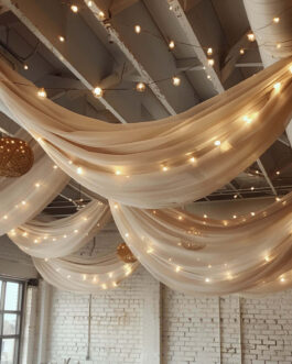 Premium Natural Chiffon Ceiling Drapery, Durable Flame Resistant Long Curtain Backdrop Panel With Rod Pocket 5ftx32ft