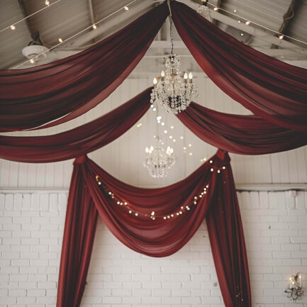 Premium Burgundy Chiffon Ceiling Drapery, Durable Flame Resistant Long Curtain Backdrop Panel With Rod Pocket 5ftx32ft