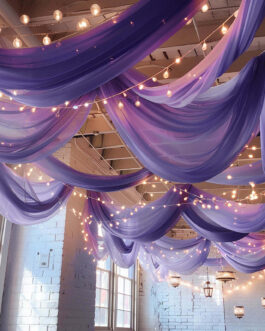 Premium Purple Chiffon Ceiling Drapery, Durable Flame Resistant Long Curtain Backdrop Panel With Rod Pocket 5ftx32ft