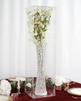 Floor Standing Clear Acrylic Pedestal Riser, Transparent Display Box with Interchangeable Lid and Base 40″