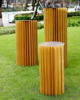 Gold Cylinder Pillar Pedestal Stand, Display Column Stand With Top Plate 24″