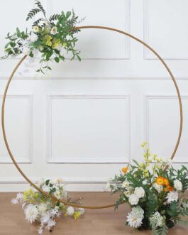 Gold Metal Balloon Circle Flower Frame Photo Backdrop, Round Wedding Arch Arbor 5ft