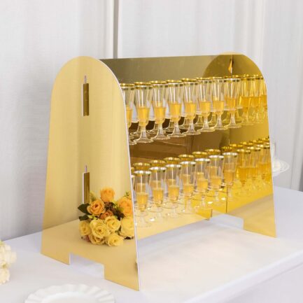 Gold Mirror Finish 2-Tier Wine Glass Stemware Rack, 18 Champagne Flute Holder Foam Board Stand - 25"