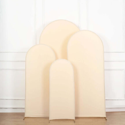 Set of 4 Matte Beige Spandex Fitted Wedding Arch Covers For Round Top Chiara Backdrop Stands 4ft,5ft,6ft,7ft