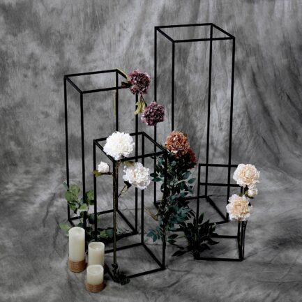 Set of 4 Matte Black Metal Frame Flower Stand, Wedding Column Centerpieces 16"/24"/32"/40"