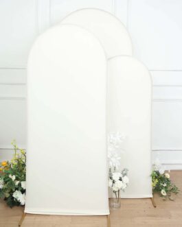 Set of 3 Matte Ivory Spandex Fitted Wedding Arch Covers For Round Top Chiara Backdrop Stands 5ft, 6ft, 7ft