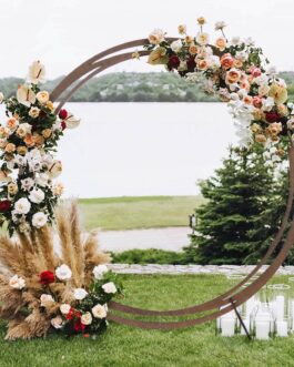 Rustic Natural Brown Wood Wedding Arch Photo Backdrop Stand, DIY Round Event Party Arbor 8ft