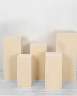 Set of 5 Beige Spandex Rectangle Pillar Prop Covers, Stretchable Pedestal Stand Covers – 160 GSM