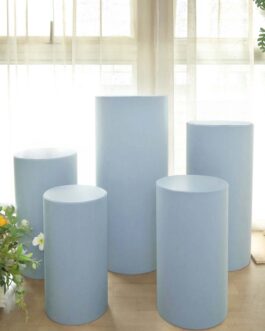 Set of 5 Dusty Blue Spandex Cylinder Pillar Prop Covers, Stretchable Pedestal Stand Covers – 160 GSM