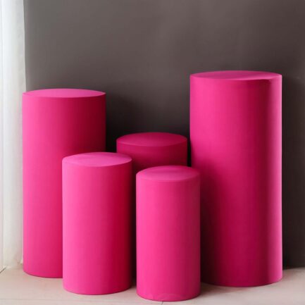 Set of 5 Fuchsia Spandex Cylinder Pillar Prop Covers, Stretchable Pedestal Stand Covers - 160 GSM
