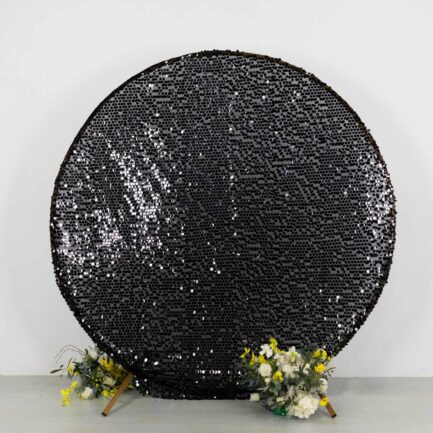 Sparkly Black Big Payette Sequin Backdrop Stand Cover for Round Wedding Arch - 7.5ft