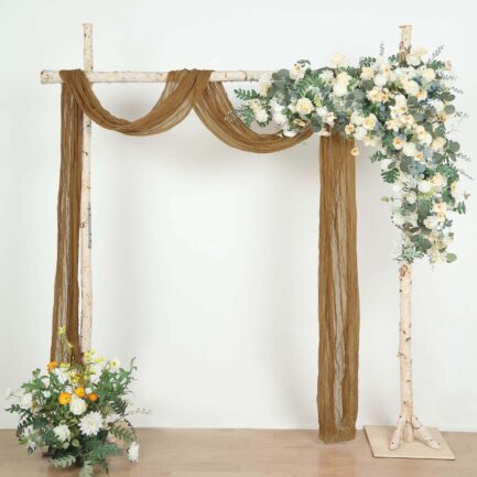 Taupe Gauze Cheesecloth Draping Fabric Wedding Arch Decorations, Window Scarf Valance Drapes, Boho Arbor Long Curtain Panel 20ft