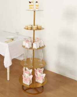 5 Tier Round Gold Metal Champagne Tower Stand, Cupcake Holder Dessert Display Floor Stand – 4.5ft Tall